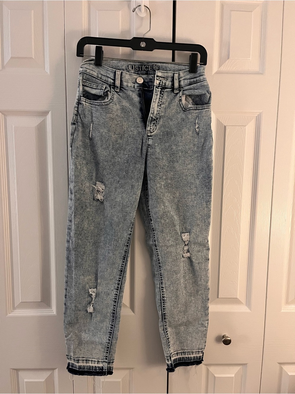 Justice Light Blue Acid-Wash Distressed Boyfriend Jeans